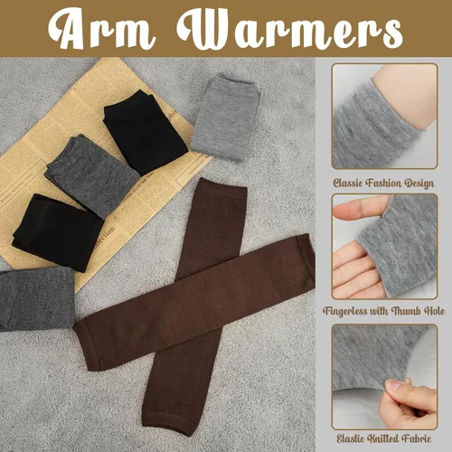 Miniatura 3 de Amandir Guantes largos sin dedos para mujer, calentadores de brazos, guantes elásticos de punto para el pulgar