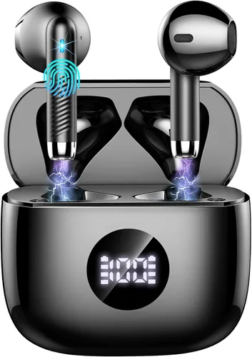 Auriculares inalámbricos Bluetooth 5.4, Auriculares con pantalla LED de energía estéreo 6D, Auriculares Bluetooth intrauriculares con cancelación de