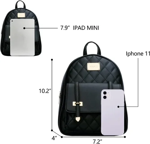 Miniatura 4 de KKXIU Mochila pequeña para mujer, de piel sintética, acolchada, mini mochila de moda para niñas, Negro -, Mochilas Daypack