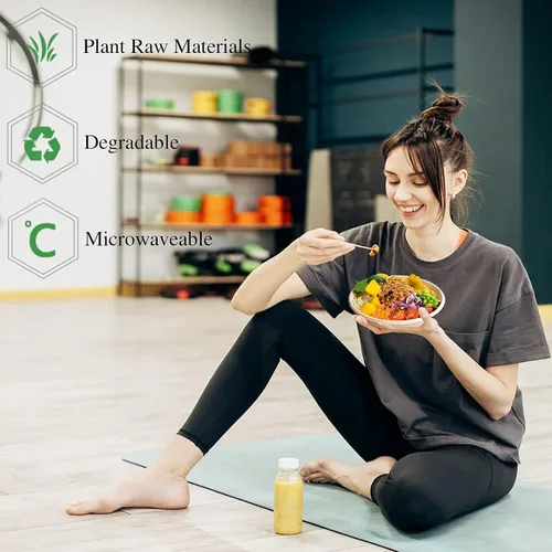 Miniatura 7 de Lshfwn Paquete de 100 cuencos de papel desechables de 12 onzas, compostables resistentes, cuencos de bagazo ecológicos para fiestas, restaurantes