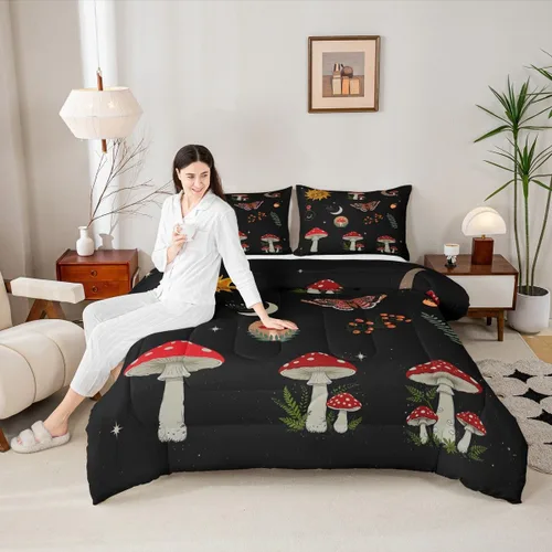 Miniatura 36 de Castle Fairy Juego de edredón tamaño twin con lobo, animales salvajes y plantas, exótico, bohemio, loto misterioso, colección de cama suave
