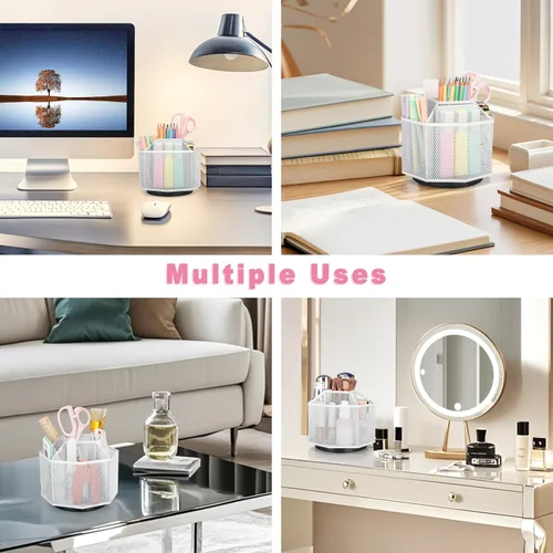 Miniatura 7 de Exerz Organizador de escritorio/malla de escritorio Tidy Candy/Soporte para bolígrafos/Organizador multifuncional giratorio 360 Blanco