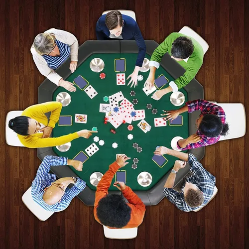 Miniatura 3 de LUCKYERMORE Mesa de póquer plegable 500 fichas de póquer Set 8 jugadores Layout Poker Mats con bolsa de transporte