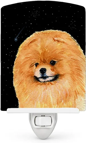 Caroline's Treasures SS8481CNL - Luz nocturna de cerámica con pomerania de noche estrellada compacta, certificación UL, ideal para dormitorio, baño,
