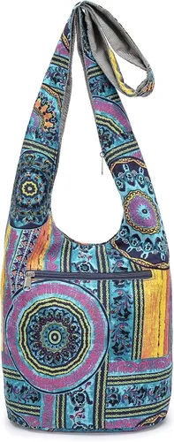 Miniatura 194 de Bolsa de hombro para mujer, de lona en estilo hippie/bohemio para llevar cruzada al hombro, disponible en diferentes colores y estampados