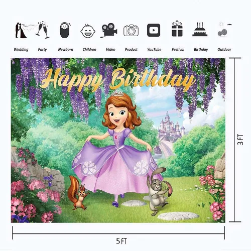 Miniatura 3 de Youran Sofia - Telón de fondo romántico con temática de primer cumpleaños, princesa morada, Forst Wonderland Animals Sofía, para el primer