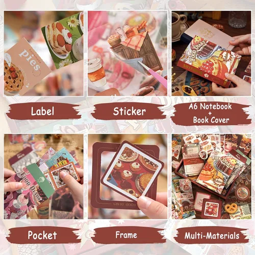 Miniatura 4 de Draupnir Kit de álbum de recortes estético vintage, kit de diario basura con suministros de diario/álbum de recortes, papelería, cuaderno