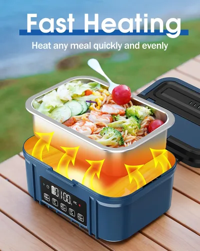 Miniatura 2 de Fiambrera eléctrica inalámbrica para adultos – Fiambrera calentada a batería con recipiente de acero inoxidable de 1.2 L, función de temporizador