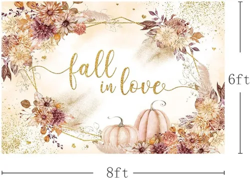 Miniatura 3 de MEHOFOND Telón de fondo de calabaza de 8 x 6 pies, diseño bohemio floral para parejas, fotografía de boda, fondo para mujer, despedida de soltera
