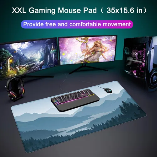 Miniatura 3 de Alfombrilla de escritorio, alfombrilla grande para ratón de 35''×15.6'' XXL extendida para juegos con base antideslizante, bordes cosidos, B2-Vector