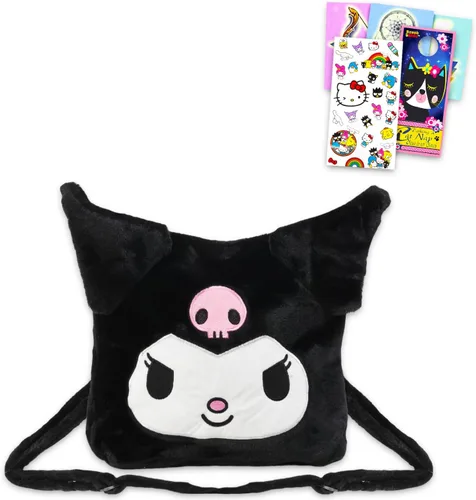 Kuromi - Juego de monedero de peluche, paquete con calcomanías Kuromi Plushie Plus, tatuajes y más, bolso Kuromi de Hello Kitty y sus amigos para