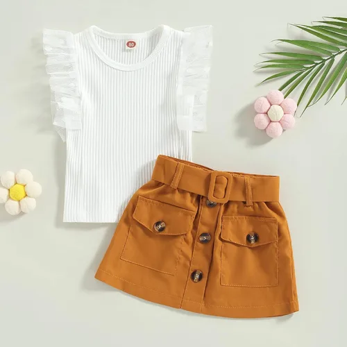 Miniatura 17 de TheFound Trajes de verano para niñas pequeñas, sin mangas, de punto acanalado, halter, pantalones cortos, ropa para recién nacidos, conjunto de 3