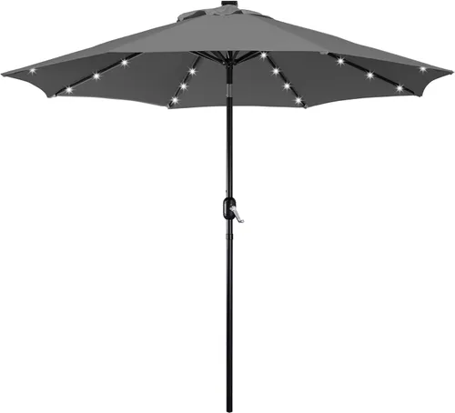 Miniatura 27 de Yaheetech - Paraguas de 9 pies con energía solar para patio - Paraguas de mesa de mercado con protección UV, 32 luces LED y botón de inclinación