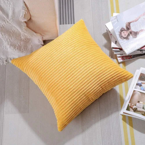 Miniatura 4 de Artscope Fundas de Almohada de Pana a Rayas Acogedoras Súper Suaves Decorativas Cuadradas Fundas de Almohada Fundas de Cojín para Sofá Sofá Amarillo