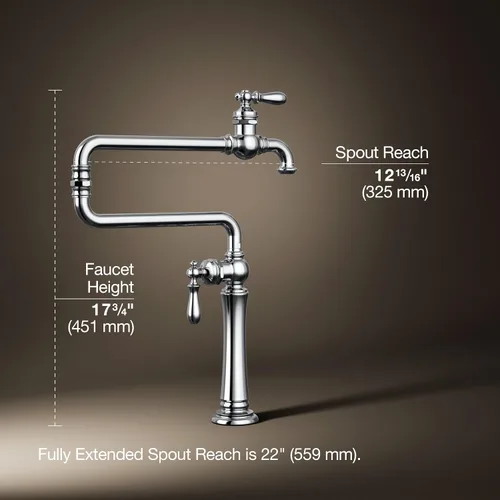 Miniatura 3 de KOHLER 99271-CP Artifacts Grifo de fregadero de cocina con boquilla extendida de 22 pulgadas, cromo pulido
