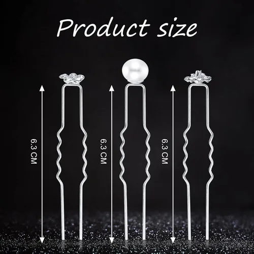 Miniatura 2 de 60 horquillas para el pelo de boda para novia, perlas plateadas, diamantes de imitación, flor de cristal, clips en forma de U, joyería de diamante