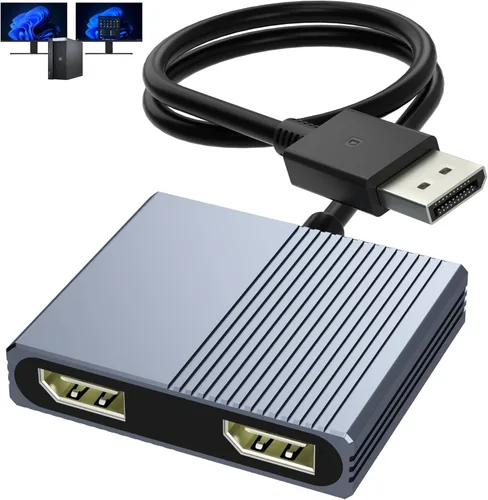 Divisor de puerto de pantalla para monitores duales, adaptador de DisplayPort a DisplayPort dual de 4K a 120Hz, hub Displayport MST, divisor de Gris