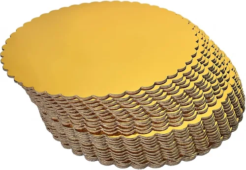 Miniatura 3 de Paquete de 25 tableros redondos resistentes de 10 pulgadas para tartas, placas de cartón dorado con base festoneada, paquete de 25 (dorado)