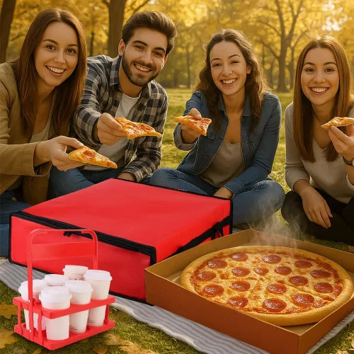 Miniatura 9 de Bodaon - Bolsa aislada para pizza para entrega y portabebidas portátil de plástico, 20"x 20"x 6", enfriador Doordash/calor para alimentos calientes