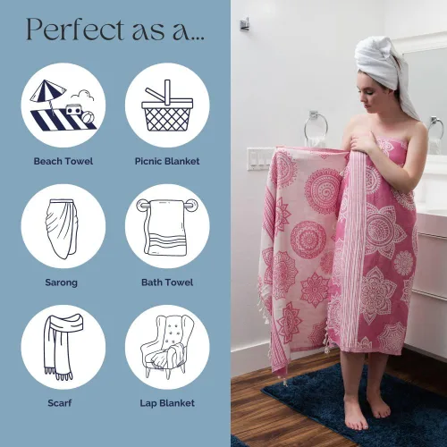 Miniatura 3 de InfuseZen Peshtemal 100% algodón, toalla turca reversible para el baño, playa o piscina, toalla fina para viajes, gimnasio, yoga, spa, 68 x 37