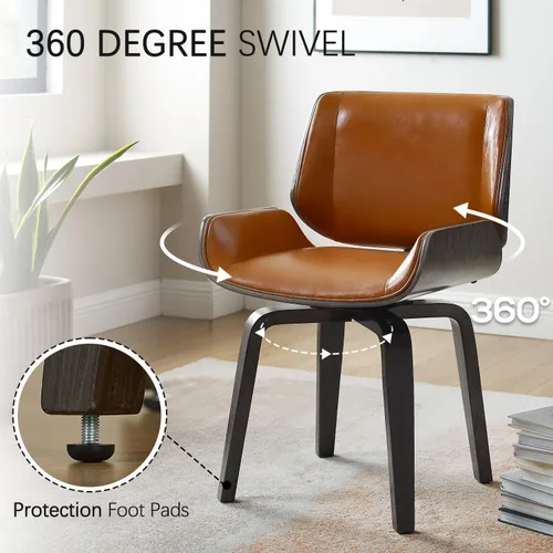 Miniatura 5 de Zouron Sillas de comedor giratorias, sillas de escritorio modernas de mediados de siglo, silla retro de piel sintética con patas de madera, silla