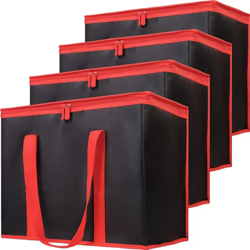 Miniatura 7 de Bolsa térmica, suave y aislada, bolsa de alimentos plegable para entrega de alimentos, portátil, color negro, paquete de 4, tamaño L