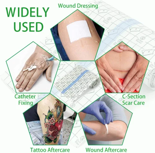 Miniatura 5 de Rollo de vendaje para cuidado posterior de tatuajes 6" x 10 yardas - Película transparente impermeable para curación inicial y reparación de la piel