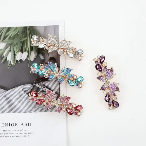 Miniatura 6 de inSowni Paquete de 4 Pasadores de Cabello Franceses de Metal de Lujo con Purpurina Brillante, Gemas Enjoyadas, Cristales con Diamantes de Imitación