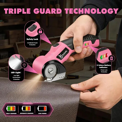 Miniatura 4 de Syluris Cortador de cartón, tijeras eléctricas inalámbricas, cortador de cajas eléctrico de 4.2 V con luz LED y bloqueo de seguridad, cortadores