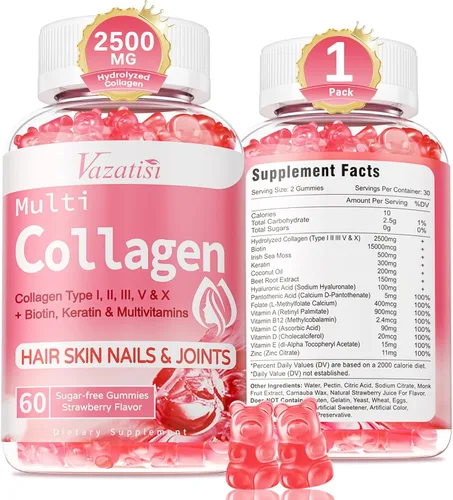 Gomitas de péptido de colágeno para mujeres y hombres, sin azúcar, colágeno hidrolizado con biotina para cabello, piel, uñas y digestión, proteína