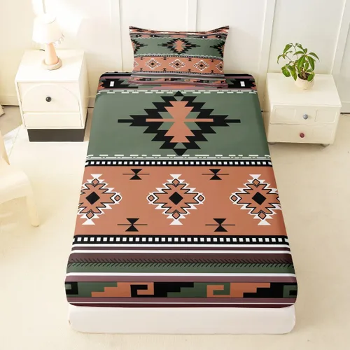Miniatura 69 de Juego de ropa de cama de estilo bohemio occidental, tamaño individual, diseño de vaca atrapasueños, sábana bajera ajustable del suroeste, tribu
