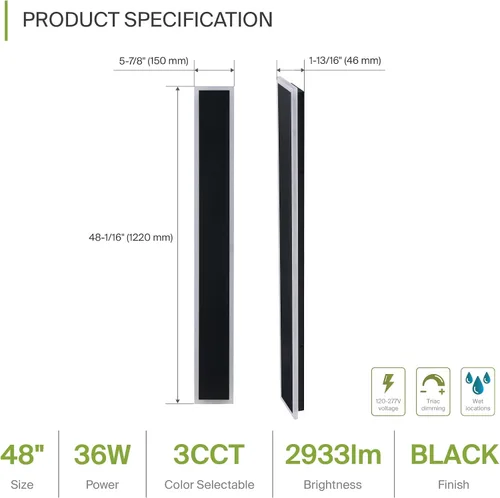Miniatura 2 de ASD Lámpara LED de pared de montaje empotrado de 48 pulgadas de largo, 36 W, 2800 lúmenes, 3000 K-5000 K, 100-277 V, 3CCT, regulable, impermeable
