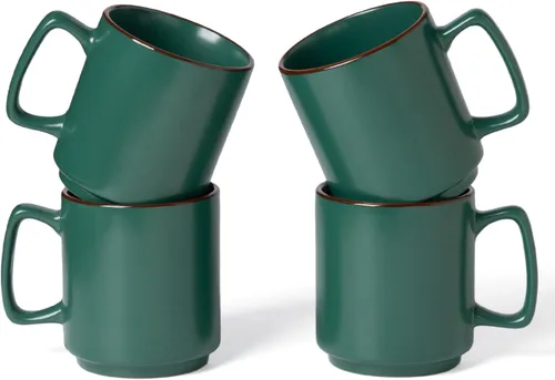 Miniatura 20 de famiware Juego de 6 tazas de café Nebula de 14 onzas, juego de tazas de cerámica con asa para café con leche, té, leche, capuchino, cacao, negro mate
