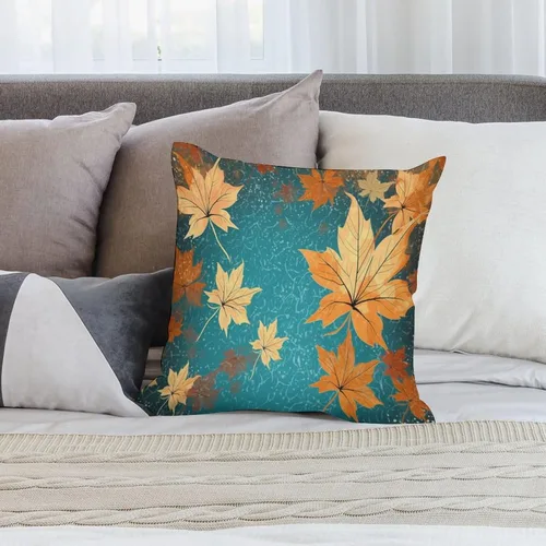 Miniatura 7 de Fundas de almohada de hojas de arce punteadas naranjas y amarillas, fundas de almohada de cosecha de temporada naranja cuadrado para sofá, sala