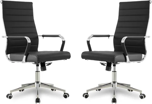 Miniatura 24 de Okeysen Office Desk Chair, Ergonomic Leather Modern Conference Room Chairs, Executive Ribbed Height Adjustable Swivel Rolling Chair for Home Office