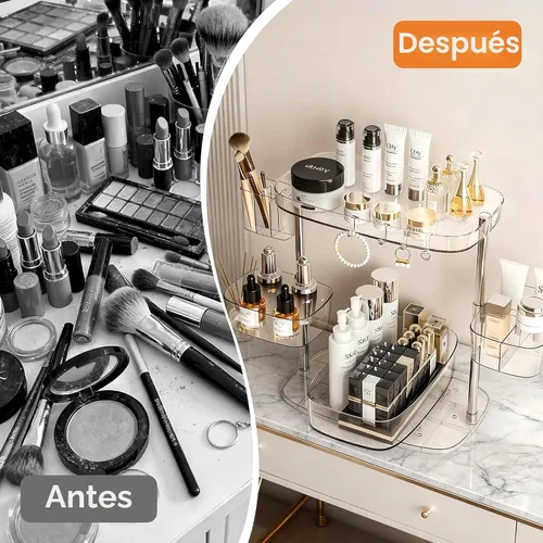 Miniatura 3 de Organizador de maquillaje giratorio de 360°, organizador de maquillaje con soporte para brochas y soporte de perfume, organizador de mostrador