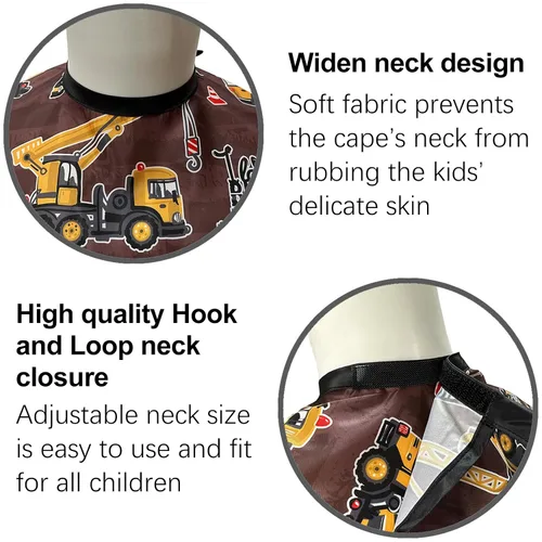 Miniatura 2 de Pelocapa Capas de corte de cabello para niños, impermeables, capas de champú para niños y niñas, 39 x 51 pulgadas (vehículo de construcción)