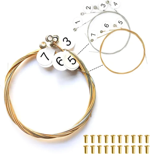 Miniatura 4 de Lyre Harp - Juego de 16 cuerdas de metal de repuesto con 20 remaches huecos de latón dorado 16 cuerdas de arpa de lira con remaches