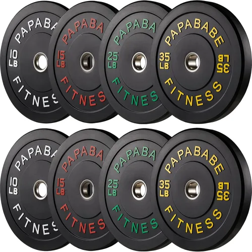 Miniatura 12 de Papababe Placas de peso, juego de placas de pesas de 2 pulgadas, placas de peso de goma protectoras para el suelo, placas de parachoques de 10 a 600