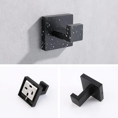Miniatura 3 de Ganchos de pared para toallas de baño, color negro mate, gancho para toallas de baño, acero inoxidable, cuadrado, para toalla, abrigo, gancho