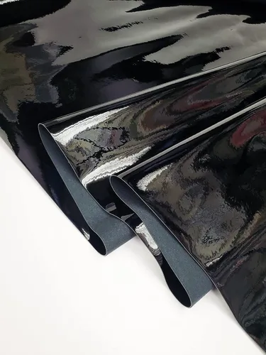 Miniatura 2 de Tela de cuero sintético de poliuretano termoplástico de vinilo neón brillante patentado, 52 pulgadas de ancho, vendido por The Yard (patente, negro)