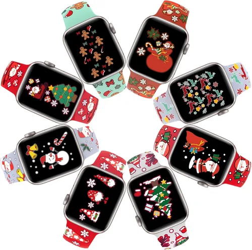 Miniatura 4 de Correas de silicona navideñas compatibles con Apple Watch Band de 1.496 in, 1.575 in, 1.614 in, 1.654 in, 1.732 in, 1.772 in, correa suave impresa