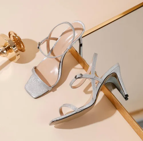 Miniatura 5 de YODEKS Sandalias de tacón alto para mujer con puntera cuadrada abierta con tiras de tacón de aguja y correa al tobillo