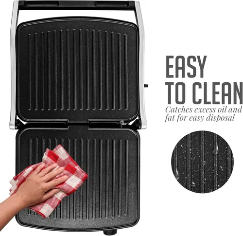 Miniatura 8 de OVENTE Sandwichera eléctrica Panini Press, parrilla interior de 1500 W con placas revestidas antiadherentes, control de temperatura y bandeja