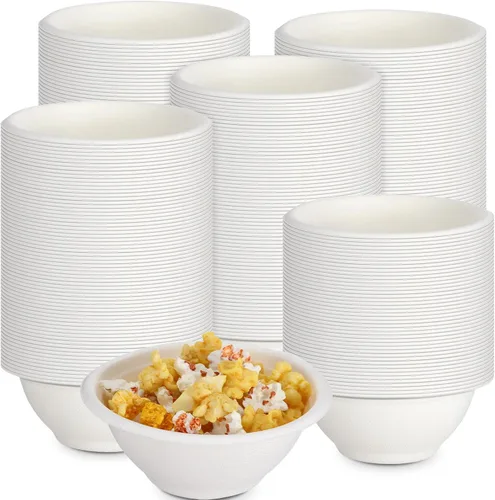 Dandat Paquete de 500 cuencos de papel desechables de 9 onzas, cuencos de fibra de bagazo natural para salsa, ensalada, postre, sopa fría y caliente