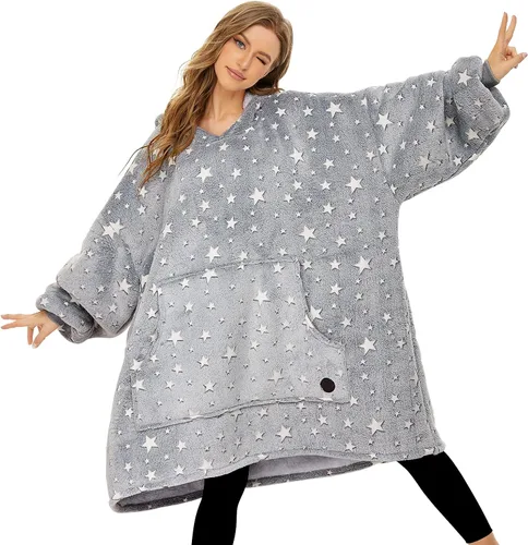 Miniatura 71 de Three Poodle - Manta con capucha portátil para niños, sudadera de sherpa de gran tamaño con capucha gigante, manta con capucha cálida y acogedora
