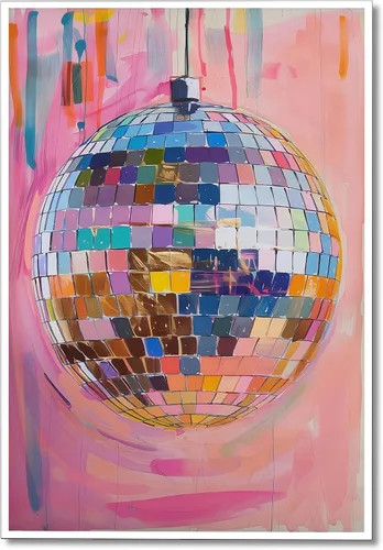 Miniatura 9 de Arte de Pared en Lienzo de Bola de Discoteca Rosa Suave de Moda, Póster con Textura de Bola de Espejo Plateada Funky para Chica, Impresión