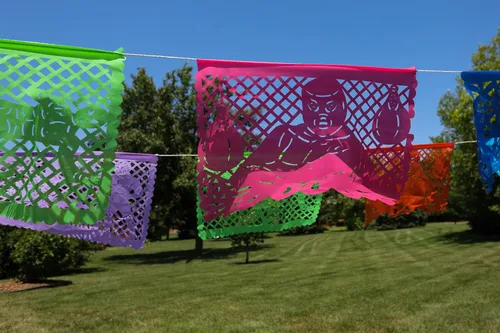 Miniatura 9 de Papel Picado de 16 pies, pancarta mexicana, pancarta de plástico Lucha Libre, decoraciones de pancarta mexicana, suministros de fiesta de Luchador