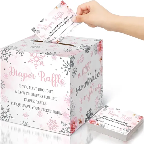 Miniatura 26 de Teling 51 boletos para rifas de pañales con caja de tarjetas, decoración de baby shower, caja de soporte para baby shower, para fiesta de rifas