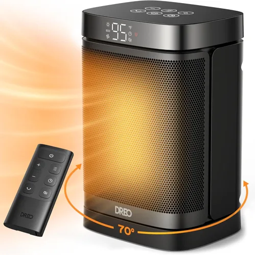 Miniatura 9 de DREO Atom One - Calentador de espacio con control remoto, calentadores eléctricos oscilantes de 70° con termostato digital, calentador de cerámica
